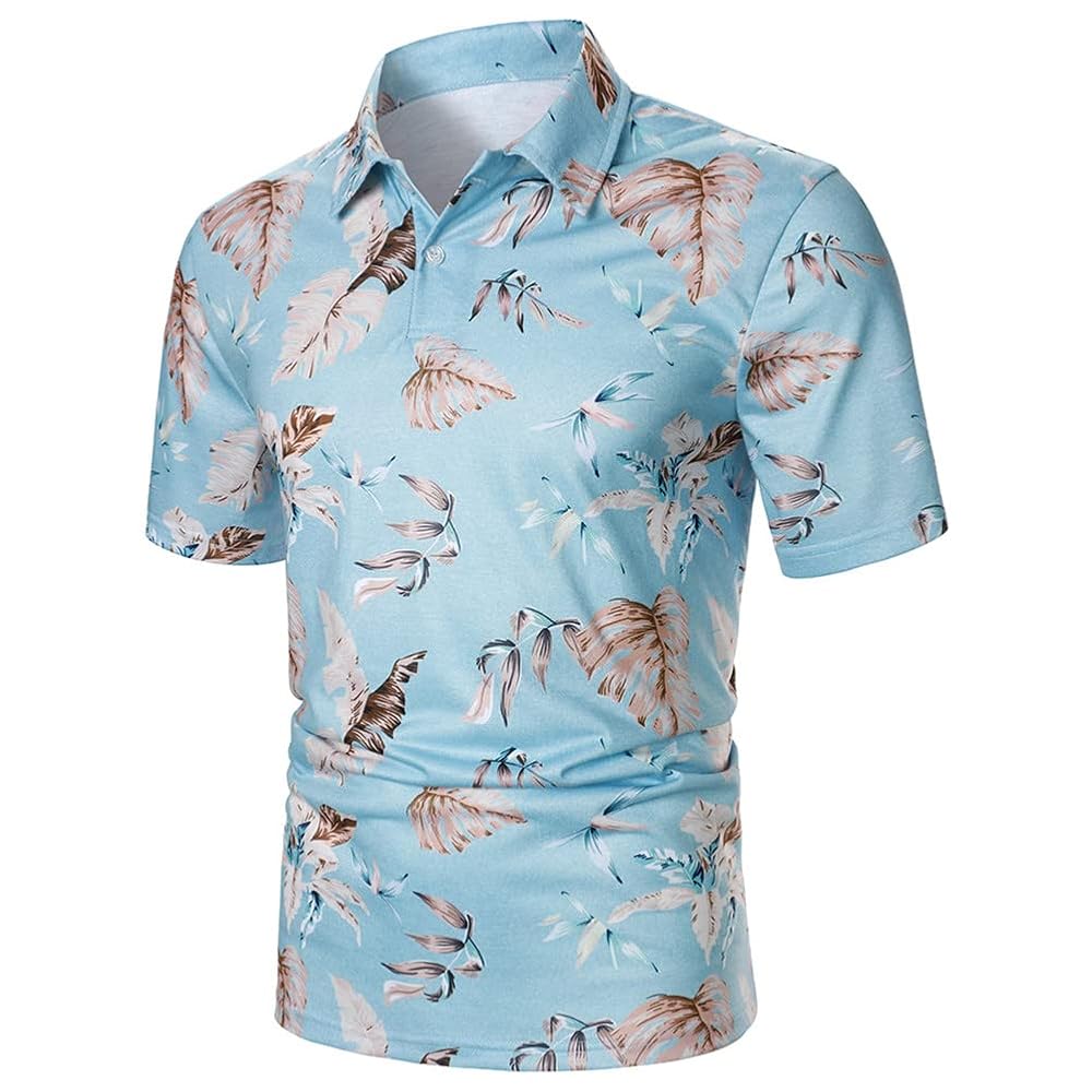 Amazon.com: Men Short Sleeve Polo Shirt Leaf Printed Shirt